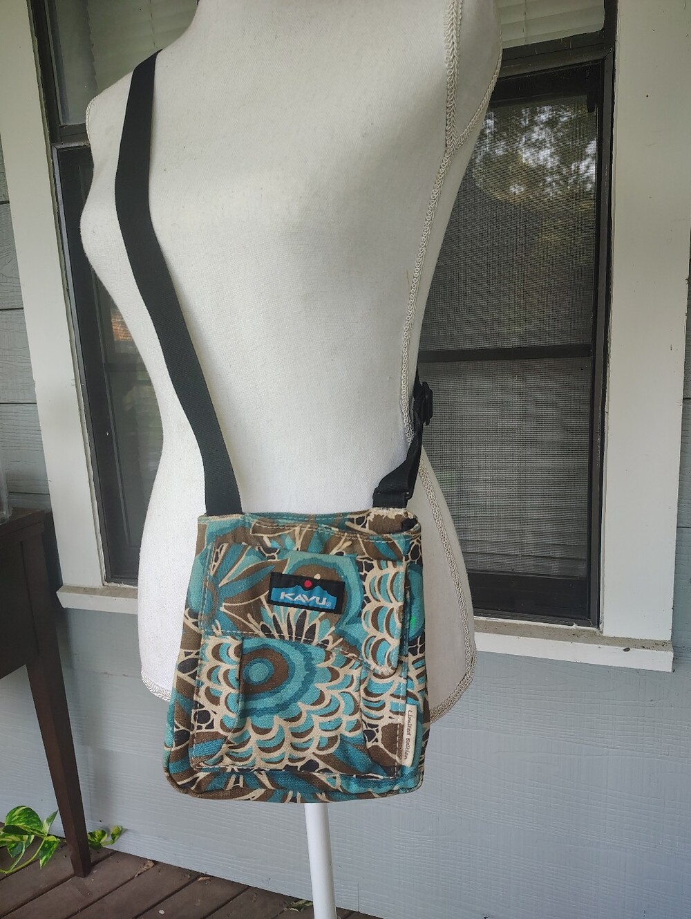 Kavu Teal Floral Crossbody Bag for Men